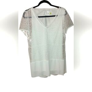 Lysse White Blouse See Through W Lining  Tunic Shirt Medium